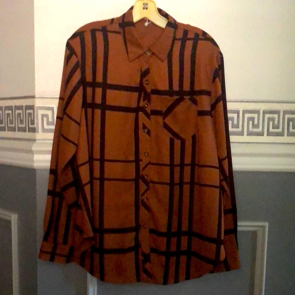By ZC&GF Plaid brown and black 2XL blouse